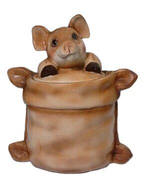 Vintage Majolica Pottery Farmhouse Pig In Burlap Flour Sack Cookie Jar Canister
